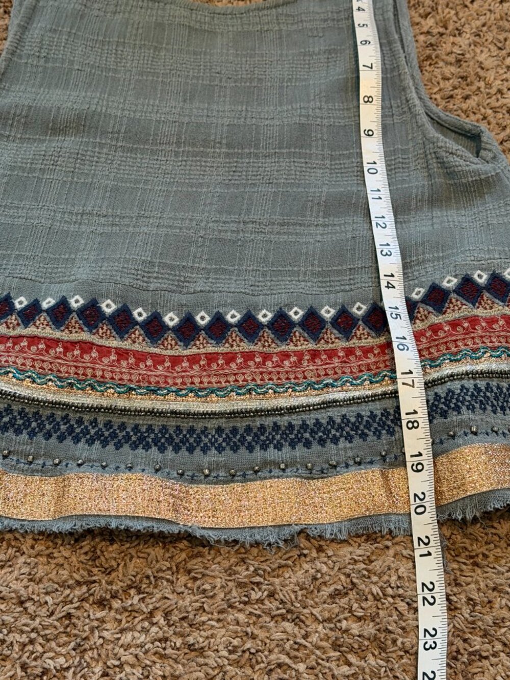 Ecote Boho Embellished Cotton Tank - Green & Gold Festival Top S - Picture 10 of 10